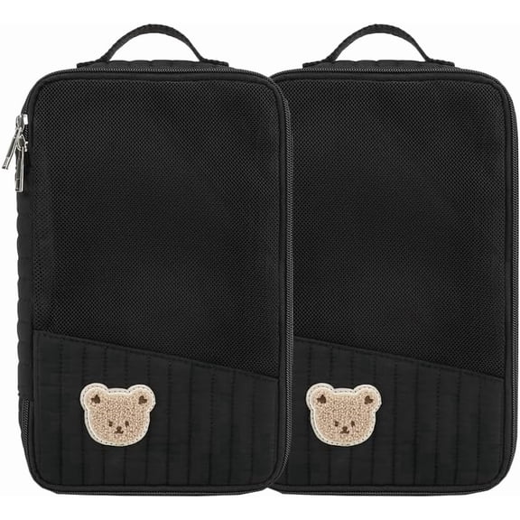 YANTONG Baby Diaper Bag Organizer Pouches - 2 Pack Waterproof Pod Hanging Diaper Bag Cute Rabbit Bear Mesh Bag Reusable, Washable or Baby Cloth Diapers (Black)