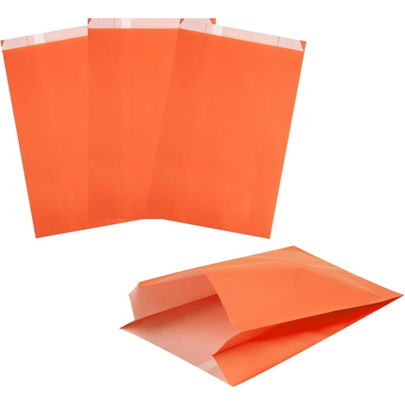 YANTONG Bag Tek 7.1 x 3 x 11 Inch Paper Bags For Snacks 100 Durable French Fry Bags - Disposable Greaseproof Paper Orange Snack Bags For Popcorn Cookies Or Fries