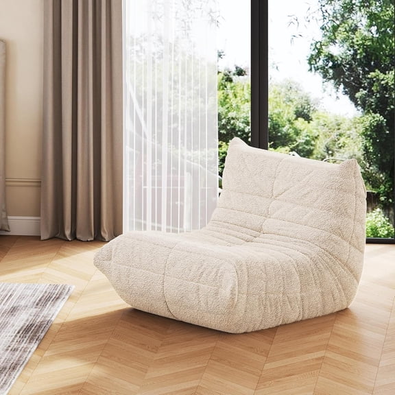 YANTONG Bean Bag Chair for Adults, Teddy Fleece Togo Chair, Giant, Memory Foam, for Living Room and Bedroom, Single, Beige
