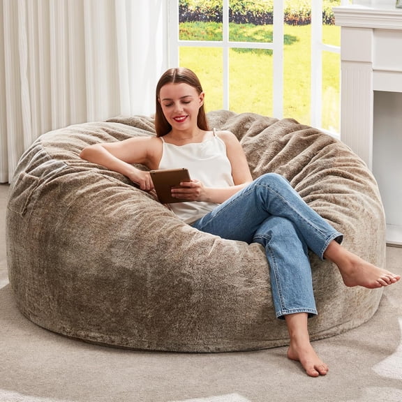 YANTONG Bean Bag Chairs Giant Beanbag Chair with Filler, Memory Foam Bean Bags with Fluffy & Machine Washable Cover, Bean Bag Chairs for Aduts for Living Room, Bedroom (BROWN, 4FT - 44 x 44 x 24)