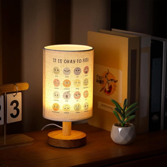 YANTONG Bedside Table Lamp Boho Table Lamp Decorations for Bedroom It is Okay to Feel Classroom Light with USB Wood Base Cozy Nightstand Gifts Light for Counseling Home Desk Living Read Work