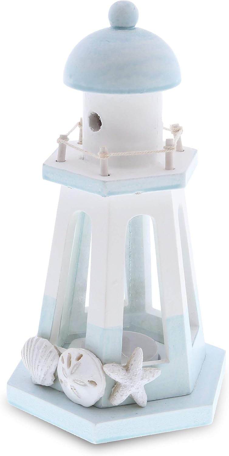 YANTONG Blue Lagoon Nautical Wooden Lighthouse Tealight Candle Lantern ...