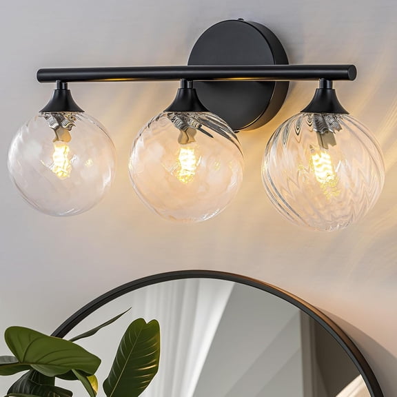 YANTONG Brushed Nickel Bathroom Light Fixtures, 3-Light Modern Vanity Lights Over Mirror with Bubble Globe Clear Glass Shade for Mirror Kitchen Living Hallway Cabinet Porch(G9 Bulb - not Included)