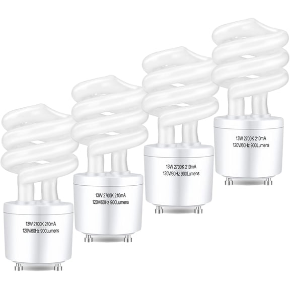 YANTONG CFL Light Bulbs GU24 Base, T3 Spiral 13Watt (60Watt Equ) Soft White 2700K 900lm Compact Fluorescent Light Bulbs, UL Approved, 120v 60Hz, Self Ballasted CFL Bulbs, Pack of 4
