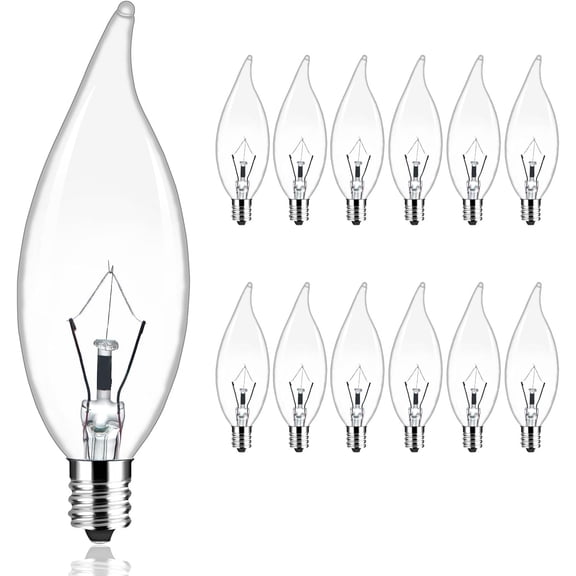 YANTONG Candelabra Light Bulbs 60W Dimmable 12 Pack, E12 CA10 Clear Candle Base Bulb, Incandescent Chandelier Light Bulbs for Pendants, Ceiling Fan with Warm White 2500K