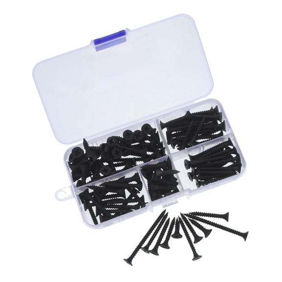 YANTONG Carbon Steel Cross Countersunk Screws 130pcs Black Hardened Self Tapping Screws with Corrosion Protection for Wood and Plastic for DIY and Home Construction Projects