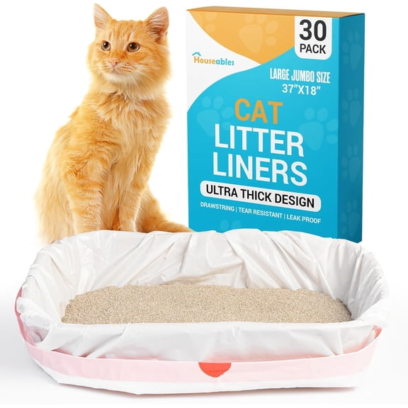 YANTONG Cat Litter Bags, Cat Box Liners, Litter Box Liners, Litterbox Bags, 30 Pack, For Kitty Pan, Jumbo, Large, Heavy Duty, Poop Holder, Waste, Trash, Disposable, Unscented, Catliner w/Drawstring