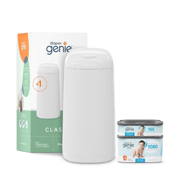 YANTONG Classic Diaper Pail Gift Set | Push-N-Lock Odor Control | Includes Starter Refill and Jumbo+ Refill | Holds up to 1,245 Newborn Diapers | Baby Registry Must-Have