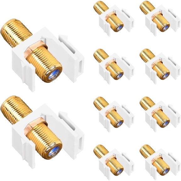YANTONG Coax Keystone Jack Insert 3GHz Coaxial Cable Connector, F-Type RG6 Cable Extender Female to Female for Wall Plate and Patch Panel, Gold-Plated, 10-Pack
