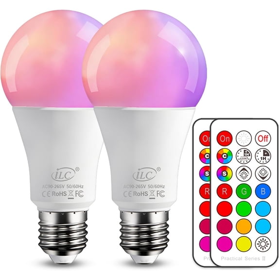 YANTONG Color Changing LED Light Bulbs, 70W Equivalent, 2700K Warm White A19 E26 Screw Edison Base RGBW Dimmable - 12 Color Choices - Timing Infrared Remote Control Included (2 Pack)