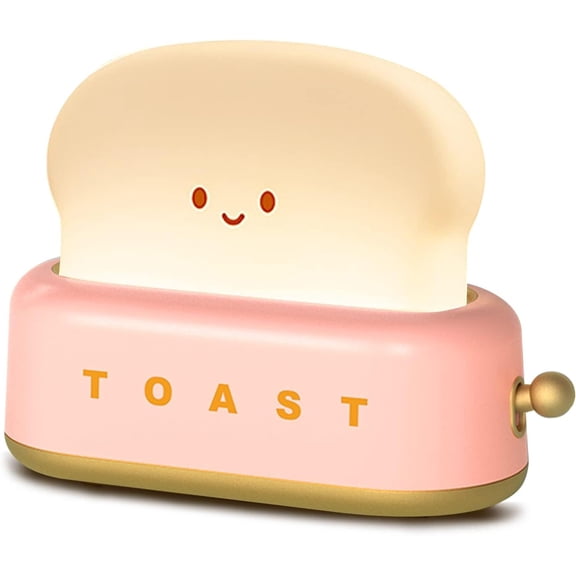 YANTONG Cute Desk Decor Toaster Lamp, Kawaii LED Toast Bread Night Light Rechargeable and Portable Light with Timer, Christmas Gifts Ideas for Baby Kids Girls Teens Teenages