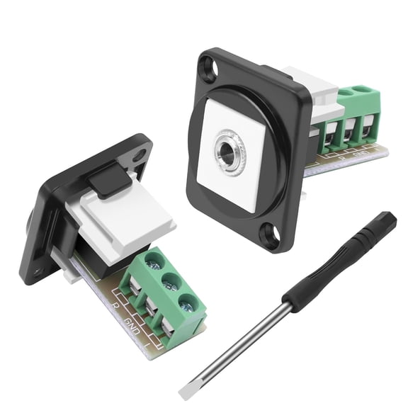 YANTONG D-Type 3.5mm 3 Pole Stereo Audio Terminal Block Connector 1/8" TRS Female Panel Mount to 3 Pin Screw Solderless Balum Converter Adapter -2 PCS