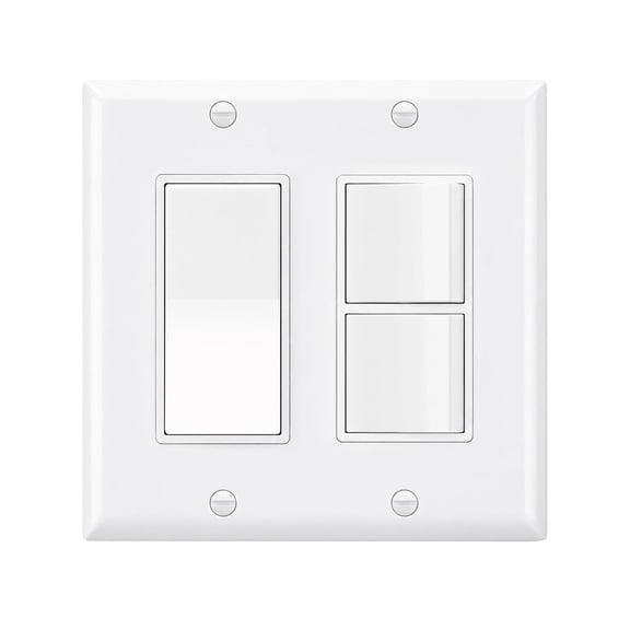 YANTONG Decora Light Switch, Single & Dual Rocker Switch with Included 2-Gang Wall Plate, 15A 120V, Ground Screw, UL & CUL Certified, White