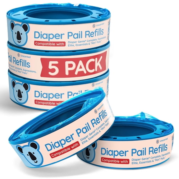 YANTONG Diaper Pail Refill Bags, Compatible with Genie Complete, Expressions (5 Pack) | Pail Refills Unscented | Odor Blocking, Strong, Easy Replacement | Holds up to 1,400 Newborn Diapers