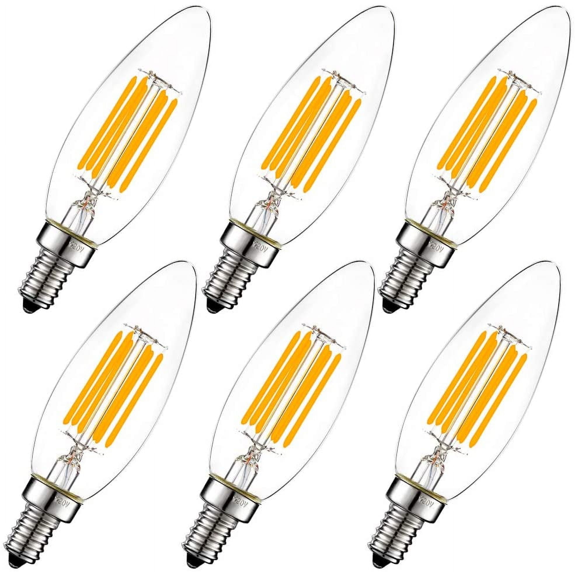 YANTONG Dimmable B10 led Bulb 6W Equal 60W led Candelabra Bulb 2700k Clear e12 Edison Bulb for Chandelier Light Bulbs and Ceiling Fan Light Bulbs AC120V 600lm b11 led Bulb Torpedo 6Pack