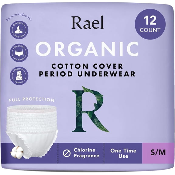 YANTONG Disposable Underwear for Women, Organic Cotton Cover - Incontinence Pads, Postpartum Essentials, Disposable Underwear, Unscented, Maximum Coverage (Size S-M, 12 Count)
