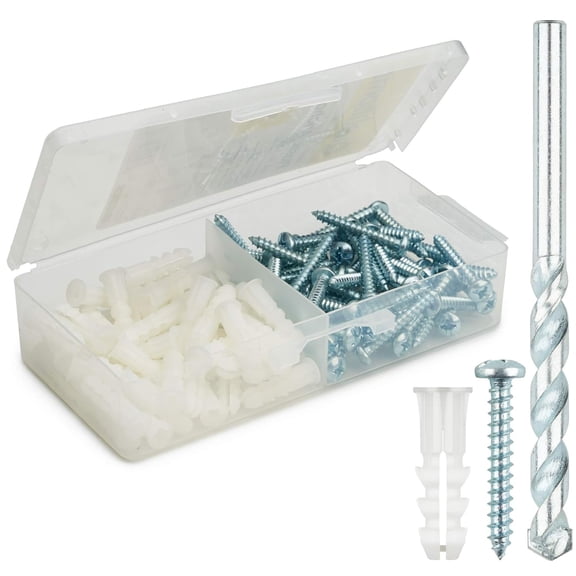 YANTONG Drywall Anchors and Screws Kit with Drill Bit 50 Anchors & 50 Screws for Drywall, Plastic Wall Anchors for Picture Frames, Shelves, Mirrors, Ribbed Design (14-16 x 1-1/4")