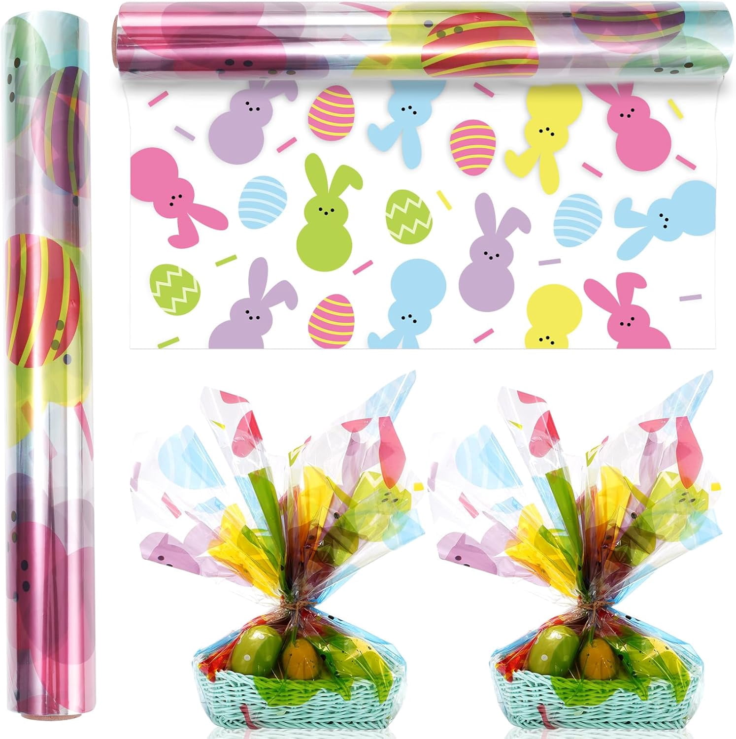 Spring Cellophane YANTONG Easter Cellophane Wrap Roll 100ft x 32 In 2.5Mil Colorful Eggs ...