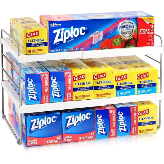 YANTONG Foil and Plastic Wrap Organizer, Expandable Kitchen Pantry Storage, Height Adjustable Cabinet Rack for Kitchen Organization, Aluminum Foil -3 Tier 9.8" to 15.6"L