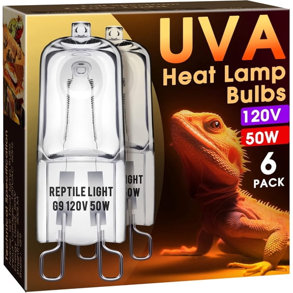 YANTONG G9 Heat Lamp Bulbs for Reptile, Mini Reptile Light, Dimmable G9 Mini Heat Bulbs Warm White 50W, 2 Pin Base UVA Reptile Heat Lamp, Bearded Dragon Gecko Turtle Lizard, 6 Pack