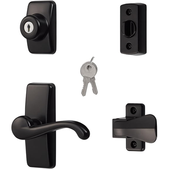 YANTONG GL Door Lever Set with Keyed Deadbolt Lock for Storm and Screen Doors, Black (4-Piece Set)
