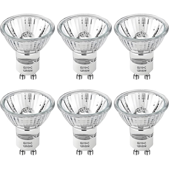YANTONG GU10 50W Halogen Light Bulbs for Candle Warmer Lamp,Track Lighting and Range Hood,120V GU10+C Candle Warmer Replacement Bulb with Glass Cover,High CRI >90,Dimmable,2700K Warm White,6 Pack