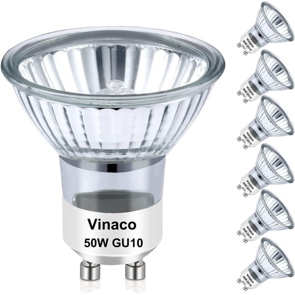 YANTONG GU10 Halogen Bulb Dimmable, GU10+c 110V 50W Candle Warmer Lamp Replacement, MR16 GU 10 50W Halogen Bulb 120V, 50 W MR16 with Glass Cover for Track&Recessed Lighting, 2800K Warm White, 6 Pack
