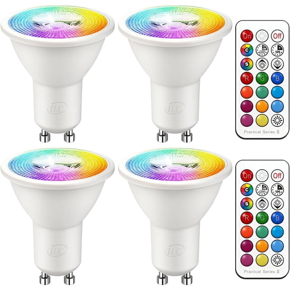 YANTONG GU10 LED Light Bulb, 40 Watt Equivalent Color Changing 12 Colors 5W Dimmable Daylight White 5000K RGB LED Light Bulbs with Remote Control (Pack of 4)