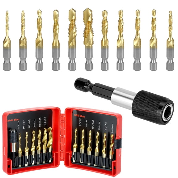 YANTONG HSS Tap Bit Set, 13 Pcs SAE/Metric Combination Drill Tap & Tap Bit Set, Screw Tapping Bit Tool for Drilling Tapping