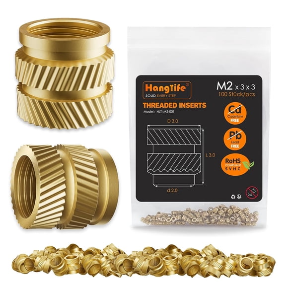 YANTONG Heat-Set Threaded Inserts, M2 Heat Set Insert for 3D Printing Components and Plastic Parts - Brass Metric Knurled Nuts (100 Pieces)