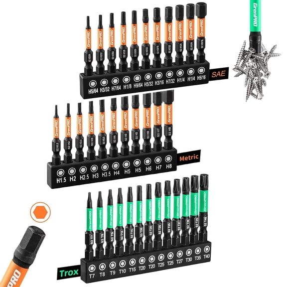 YANTONG Impact Screwdriver Bits Set, 35Pcs 2 Allen Wrench Drill Bit Set (Metric & SAE)/Trox, Premium S2 Steel Magnetic 1/4" Hex-Shank Bit Set,CNC Machined, Automotive Mechanic Home Repair