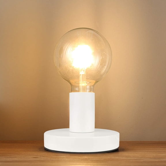 YANTONG Industrial Table Lamp Base - E26/E27 Edison Light Bulb Stand, Exposed Bulb, Simple Metal, 5.8ft Cord Switch Plug, White