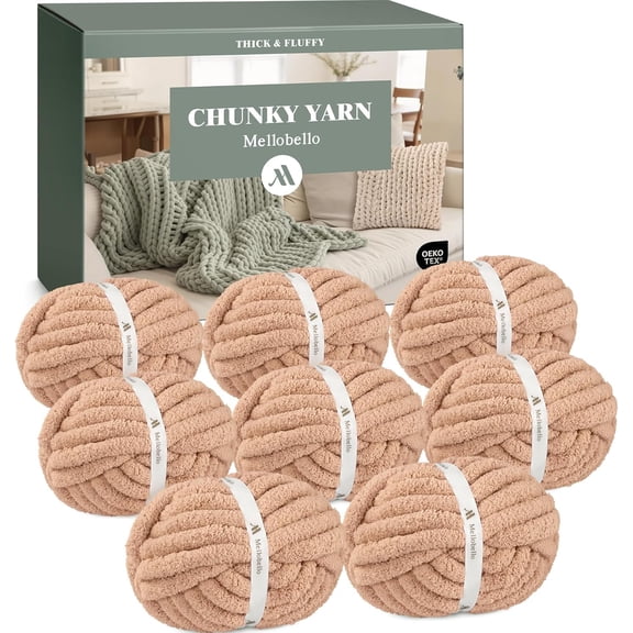 YANTONG Jumbo Chunky Yarn for Hand Knitting - Super Thick Chenille Chunky Yarn for Crocheting - Extra Soft Bulky Fluffy Blanket Big Yarn 8 Jumbo Pack (27yds,8 oz Each Skein) Blush Brown