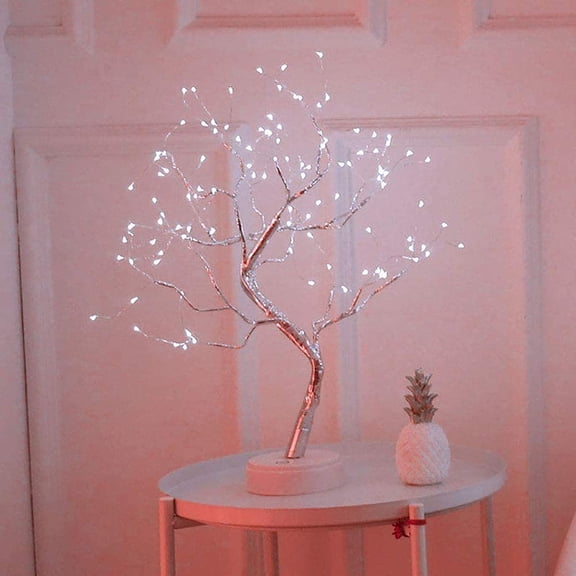 YANTONG LED Branch Lights 108 LEDs New Silver Copper Wire Tree Branches LED Bonsai Table Tree Lighted USB Battery Operated with Touch Switch Decorative Desk Lamp for Home Decor (Daylight White)