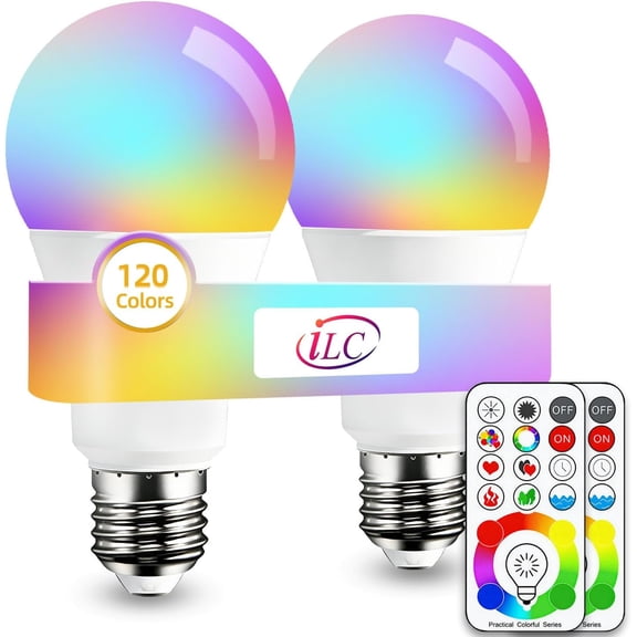 YANTONG LED Color Changing Light Bulb, 120 Colors, 5700K Daylight White, 70 Watt Equivalent with Remote Control RGBW RGB Daylight and White  Timing Function - A19 E26 Edison Screw (2 Pack)