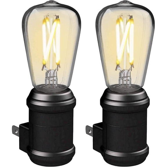 YANTONG LED Vintage Night Light (Matte Black), 2 Pack - Edison-Style Plug in Wall Night Light, Dusk to Dawn - Old-Fashioned Design, Decorative Night Lights - Plastic Casing, 8 Lumens