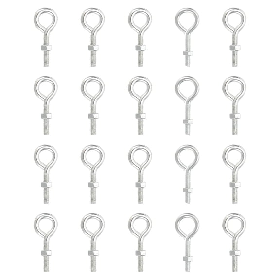 YANTONG M6x30mm Eye Bolts with Nuts, 20 Pcs Shoulder Swing Lifting Eye Bolt Carbon Steel Threaded Screw Eyebolt for Cables Wires Hanging Lights