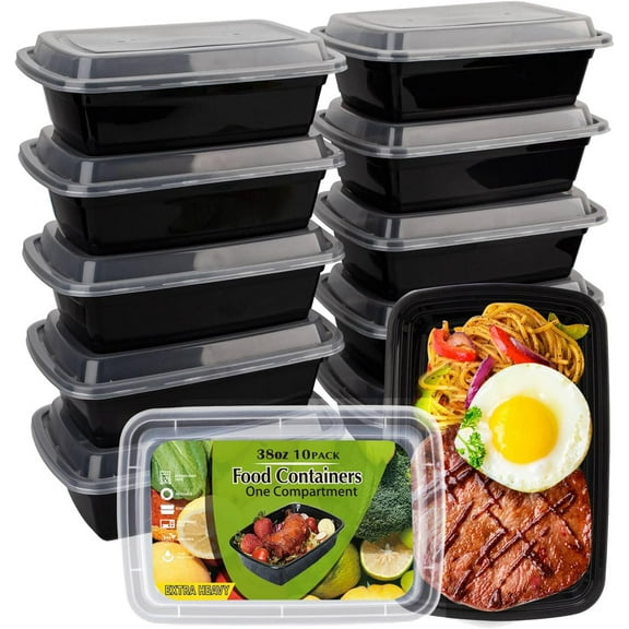 YANTONG Meal Prep Containers [38OZ] Plastic Food Storage Containers With Lids,10-Pack Reusable To Go Containers, Disposable Food Prep Container, BPA-free, Stackable, Microwave/Dishwasher/Freezer Safe