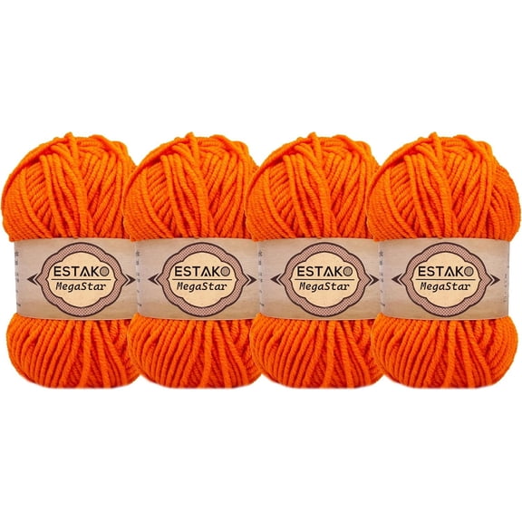 YANTONG Megastar, (4 Skeins Pack) 75% Acrylic 25% Wool Yarn, Soft, Chunky Bulky Weight #5 for Crochet and Knitting (4 x 3.52 Oz) / (4 x 120 Yrds) (62192 - Orange)