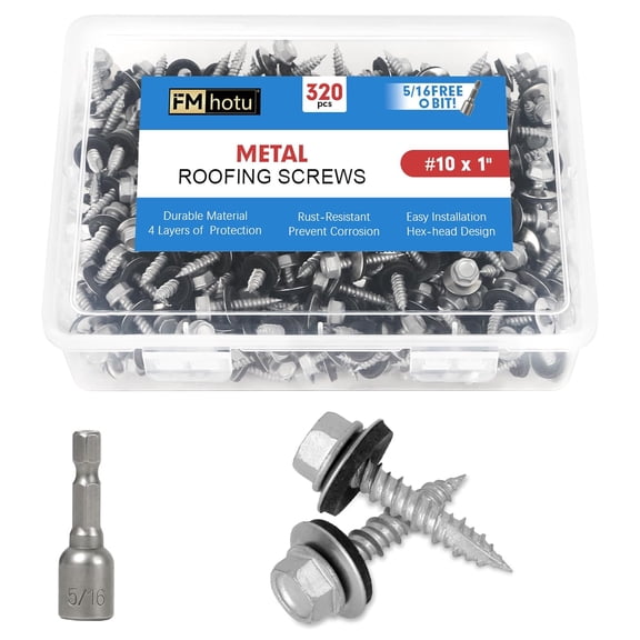 YANTONG Metal Roofing Screws #101Inch, 320-PCS, Hex Head Rustpert Coating Sheet Metal to Wood Siding Screw with EPDM Rubber Washer, Sharp Point, Hex Socket Included