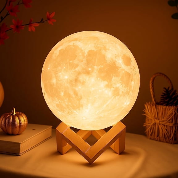 YANTONG Moon Lamp - 4.7' Gifts for Women, 3D Printed LED Night Light w/Wooden Base, Birthday Gifts for Mom, Wife, Girlfriend, Dual Color Touch-Dimmable Wedding Decor, White & Yellow