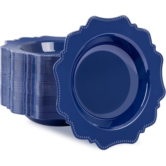 YANTONG Navy Blue Plastic Party Bowls (60 Pack) 12 Oz Disposable Soup/Salad Bowl, Fancy Shatterproof Dinnerware for Catering, Holidays, Weddings, and Everyday Use