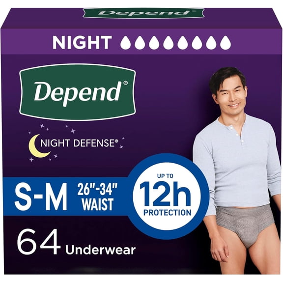 YANTONG Night Defense Adult Diapers, Incontinence Underwear for Men, Disposable, Overnight, Small/Medium, Grey, 64 Count (4 Packs of 16), Packaging May Vary
