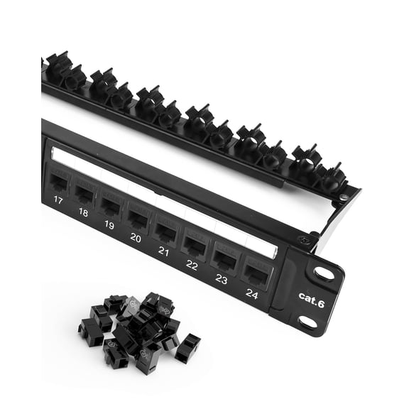 YANTONG Patch Panel 24 Port with 25-Pack Cat6 Black RJ45 Keystone Coupler, 1U Blank Rackmount Panel, 19 inch, 1 Pack