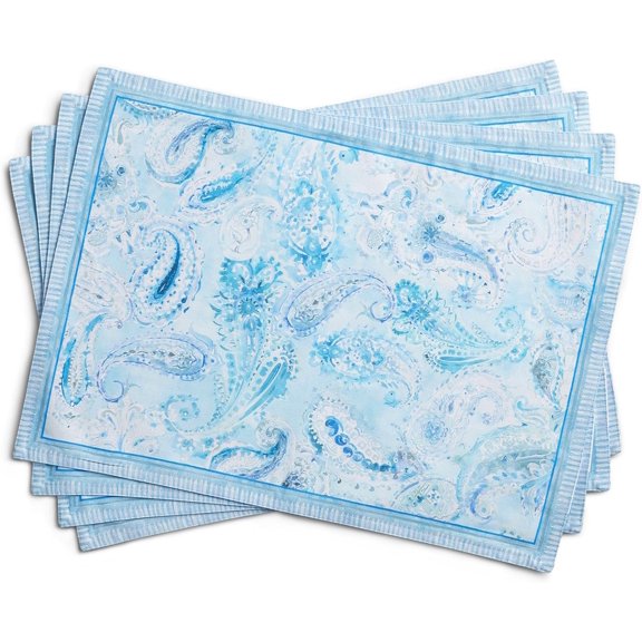 YANTONG Placemat 100% Combed Cotton Premium Set of 4 Decorative Washable Place Mats Table Cloth Placemat, Dining, Kitchen, Parties & Camping - Paisley Blues (13"x19")