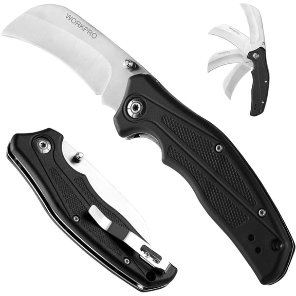 YANTONG Pocket Knife, Hawkbill Folding Utility Knife with Lanyard Hole and Belt Clip, Electrician Knife for Cable Skinning and Carpet, Linoleum, Cardboard, Rope, Wire Cutting