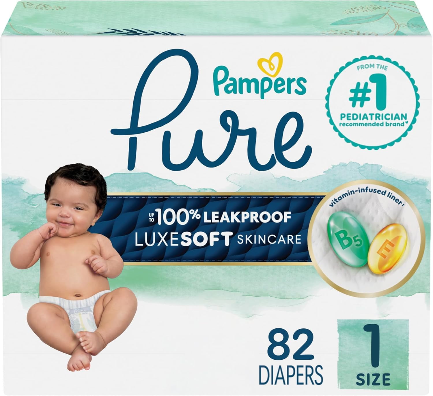 YANTONG Pure Protection Baby Diapers, Size 1 (8-14 lbs), 82 Count, Up to 100% Leakproof, Premium Plant-based Skin Protection, Hypoallergenic Soft Diapers