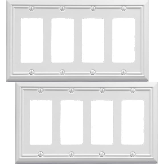 YANTONG Quadruple Decorator Light Switch Cover Adler Metal Wall Plate, 2-Pack White 4 Gang Quadruple Rocker, for Receptacle Dimmer Switch GFCI Outlet, Switch Cover Decorative Wallplate, Durable