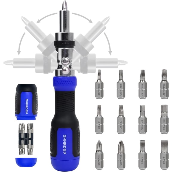 YANTONG Ratchet Screwdriver 13-in-1 Multi Screwdriver Tool All in One Ratcheting Screwdriver Set with Phillips, Flat Head, Torx, Hex, Square, 180 Degree Pivoting Adjustable Angle Screw Driversets Set