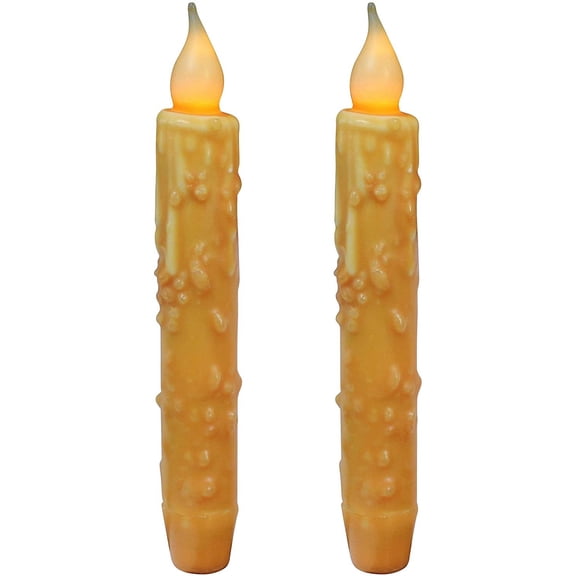 YANTONG Real Wax Hand Dipped Battery Operated LED Timer Taper Candles Rustic Primitive Flameless Lights Decor, 6-3/4 Inch, Orange, 2 PCS in a Package
